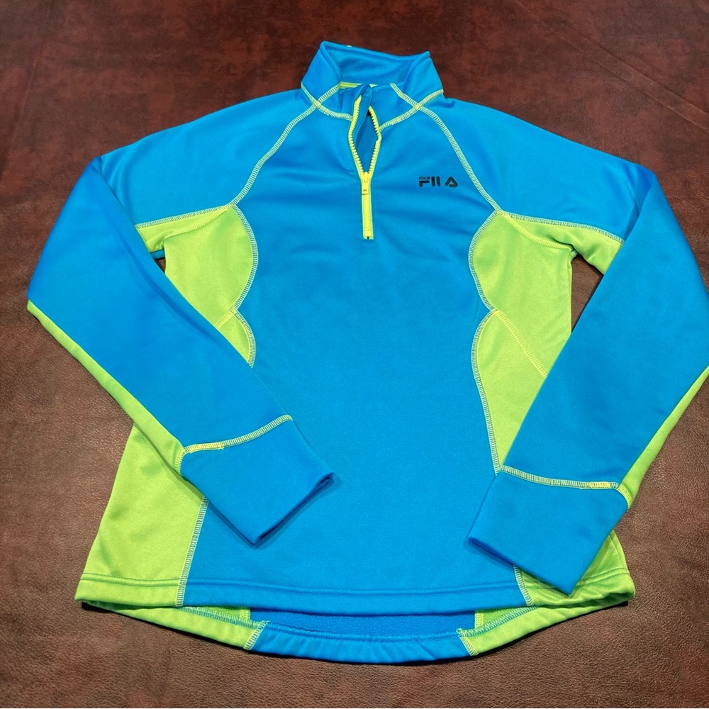 Bright Blue + Lime Green Athletic Quarter Zip Pullover